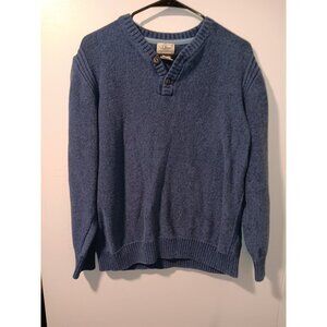 Vintage LL Bean Sweater Mens XL Navy Blue Henley Knit Wool Blend Grandpa Sweater